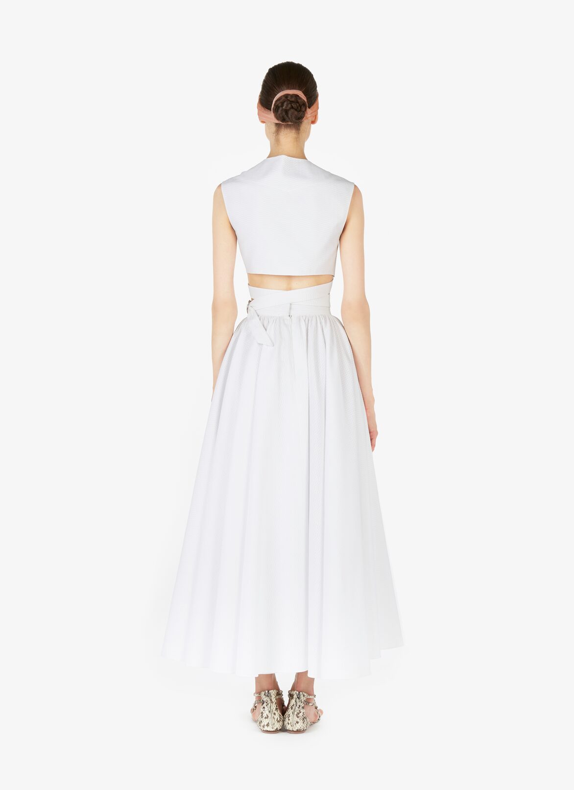 Wrap-Effect Belted Cotton Top ALAÏA WHITE WRAP-EFFECT BELTED COTTON TOP